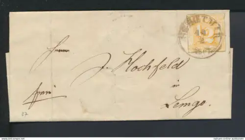 Altdeutschland Thurn & Taxis Brief EF 37 K1 Schoetmar Lippe nach Lemgo 14.2.1867