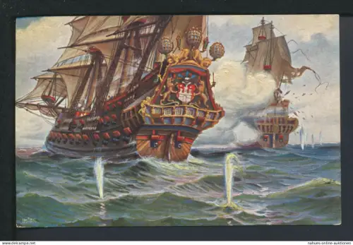 Ansichskarte Schiffe Schifffahrt Hamburg Konvoischiff 17 Jahrhundert Marine