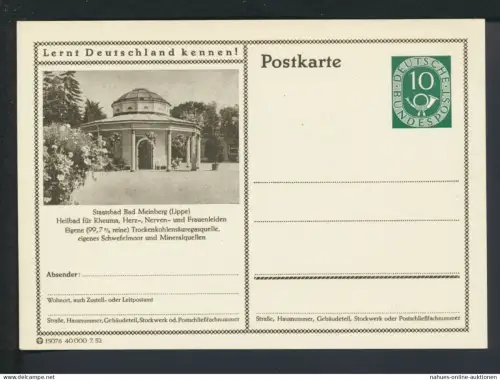 Bund Bild Ganzsache 10 Pfg. Posthorn Bad Meinberg Lippe Lernt Deutschland