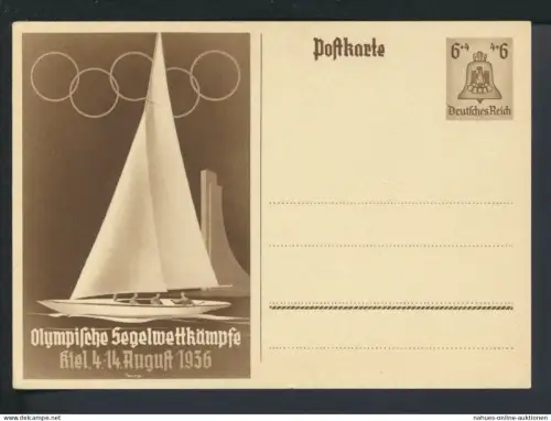 Deutsches Reich Ganzsache Olympia Sport Segelwettkämpfe Kiel 1936 Luxus