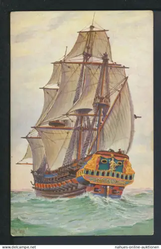 Ansichskarte Schiffe Schifffahrt Hansa Kriegsschiff Hoffnung von Lübeck 17 Jahrh