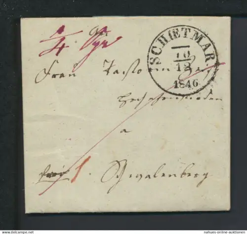 Altdeutschland Thurn & Taxis Vorphila Brief K1 Schoetmar Lippe nach Schwalenberg