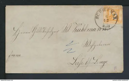 Altdeutschland Thurn & Taxis Brief EF 28 K1 Schoetmar Lippe nach Leese b Lemgo