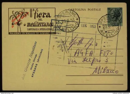 Italien Bild - Ganzsache P 162 Mittelmeer-Messe Palermo von Sperone n. Mailand