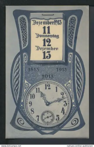 Deutsches Reich Privatganzsache Kalenderblatt in Jugendstil Uhr Leipzig 11.12.13