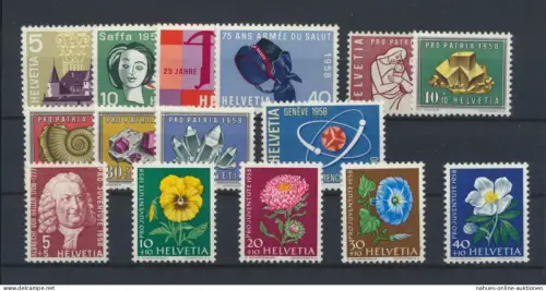 Schweiz 653-667 kompletter Jahrgang 1958 Luxus postfrisch MNH KatWert 18,70