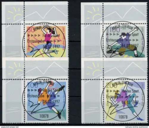 Bund 1896-1901 Bogenecke Eckrand Sport oben links tadellos Ersttagsstempel