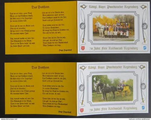 2 Gedenkkarten Königlich Bayerische Postkutscher Regensburg SST 1995