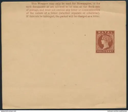 Natal Ganzsache Streifband ST 1 1/2p Quenn Victoria Afrika Britische Kolonie