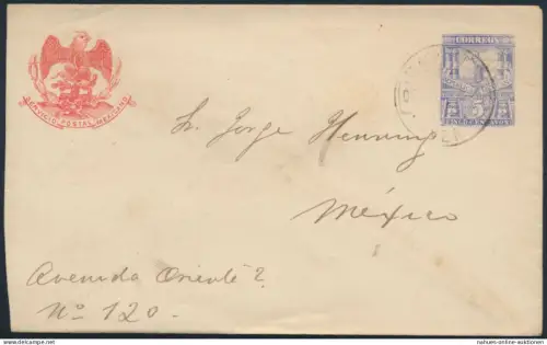 Mexiko Ganzsache Umschlag U 45 5c ultramarin mit Adler Tlacotal