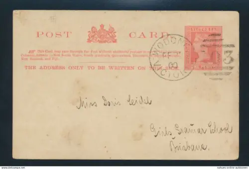 Victoria Ganzsache Queen Victoria 1p P 11 a Duplex-St. 103 Wodonga n. Brisbane