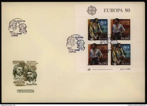 Portugal Block 29 Europa CEPT Bedeutende Persönlichkeiten 1980 auf FDC Ersttag