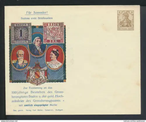 Deutsches Reich Privatganzsache Umschlag 3 Pfg. Germania Jubiläum Jugendstil