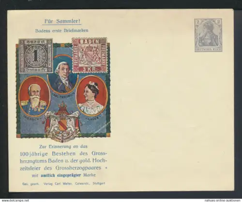 Deutsches Reich Privatganzsache Umschlag 2 Pfg. Germania Jubiläum Jugendstil