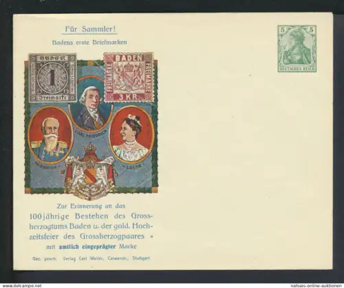 Deutsches Reich Privatganzsache Umschlag 5 Pfg. Germania Jubiläum Jugendstil