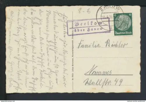 Deutsches Reich Beelkow über Zanow Pommern Ostgebiete Polen Landpoststempel