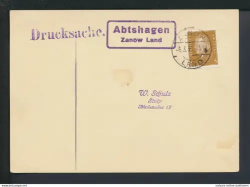 Deutsches Reich Abtshagen Zanow Pommern Ostgebiete Polen Landpoststempel