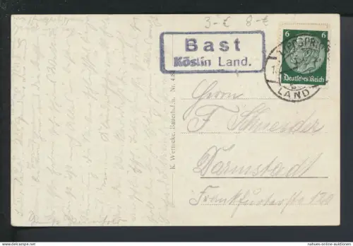 Deutsches Reich Bast über Köslin Pommern Ostgebiete Polen Landpoststempel
