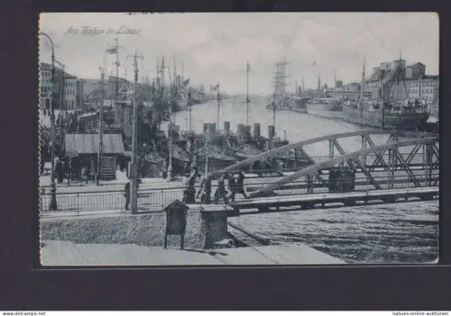 Ansichtskarte Libau Lettland Hafen Ostsee Brücke Schiffe Feldpostkarte