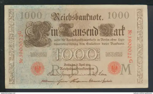Kaiserreich Geldschein Banknote Reichsbanknote Deutsches Reich 1000 Reichsmark
