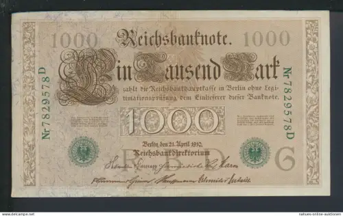 Kaiserreich Geldschein Banknote Reichsbanknote Deutsches Reich 1000 Reichsmark