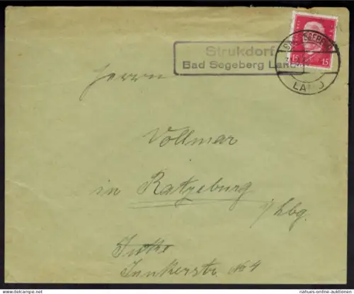 Brief Deutsches Reich Landpoststempel Strukdorf Ratzeburg Segeberg Schleswig