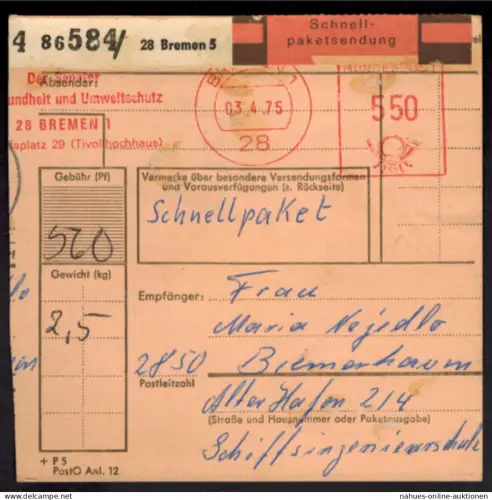 Bund Brief EF 636 Heinemann mit AFS 5,50 selten Schnellpaket Bremen Bremerhaven