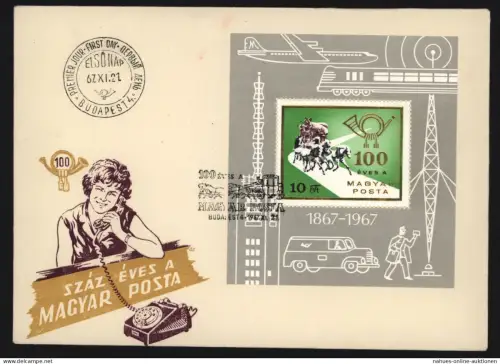 Ungarn Block 60 A Post Flugzeug Automobil 1967 als FDC 21.11.1967