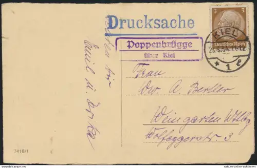 D. Reich Landpoststempel Poppenbrügge über Kiel nach Weingarten 29.3.1934 auf
