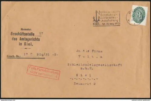 Reich Brief EF Dienst 116 Maschst. Kiel Nordische Hafen Schiffahrts + Verkehr