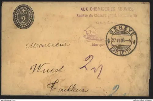 Schweiz Streifband 2 c mit viol. Reklame-Stempel Genf 27.6.1906