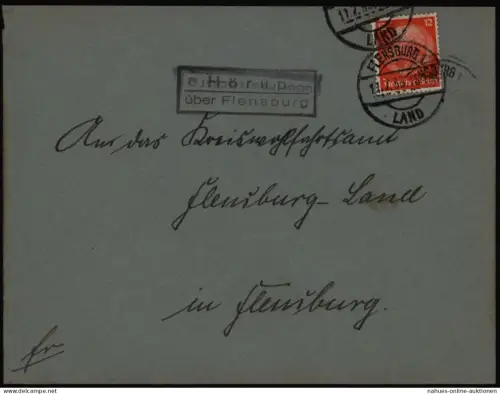 Deutsches Reich Brief mit Landpoststempel Hörup über Flensburg Schleswig