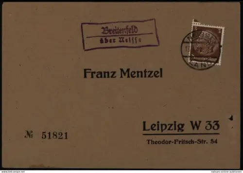 Deutsches Reich Brief Landpoststempel Breitenfeld ü. Neisse Nysa Schlesien 1942