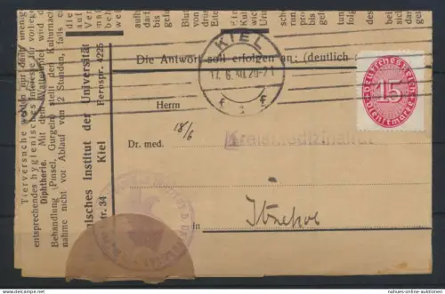 Deutsches Reich Schleswig Brief EF Dienst 118 Kiel Itzehoe Medizin Hygienisches