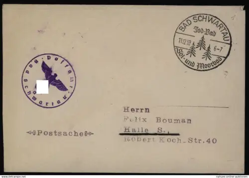 Dt. Reich Postsache aus Schwartau Schleswig Holstein n. Halle Saale 11.12.1939
