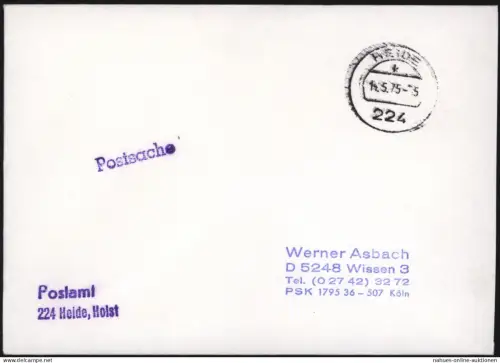 Bund Brief Postsache von Heide Schleswig Holstein nach Wissen 14.5.1975