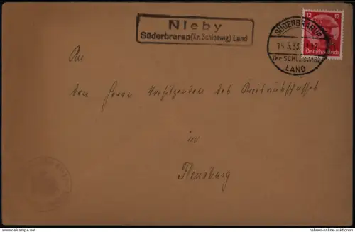 Deutsches Reich Brief Landpoststempel Nieby Süderbrarap Schleswig Flensburg