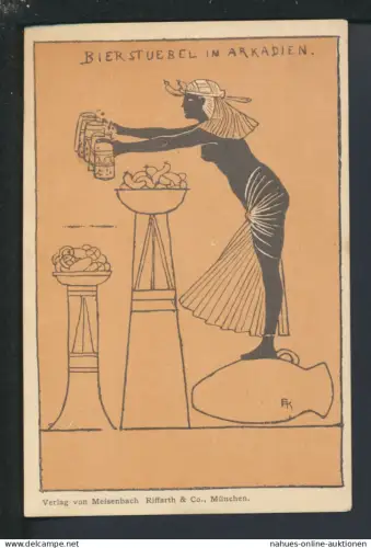 Jugendstil Ansichtskarte Künstler Bierstübel in Arkadien