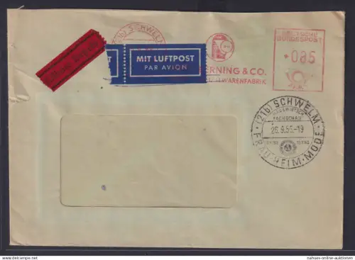 Bund Eilboten Flugpost mit Absenderfreistempel AFS 085 + Sonderstempel Schwelm