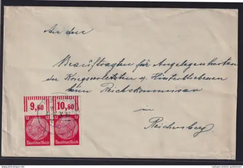 Deutsches Reich Brief 12 Pfg. Hindenburg Oberrand Paar Märisch Schonberg nach