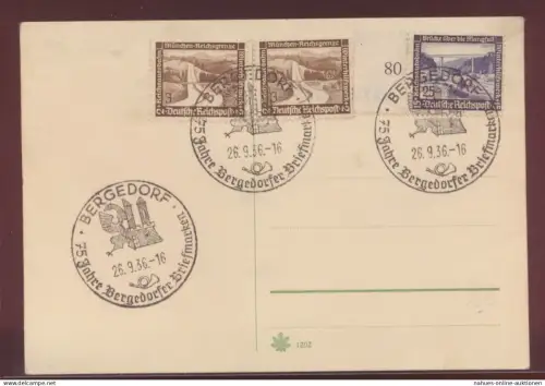 Philatelie Deutsches Reich Karte WHW Bauten Sonderstempel Bergedorf 75 Jahre