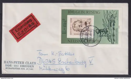 DDR Eilboten Brief Block 54 Einzelfrankatur portogerecht Albert Einstein Dresden