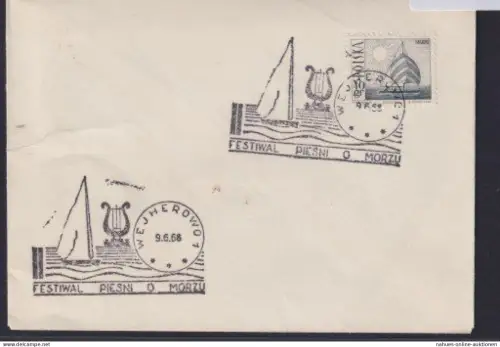 Polen Brief Sonderstempel Musik und Meer Schiffahrt Segelschiff 9.6.1968
