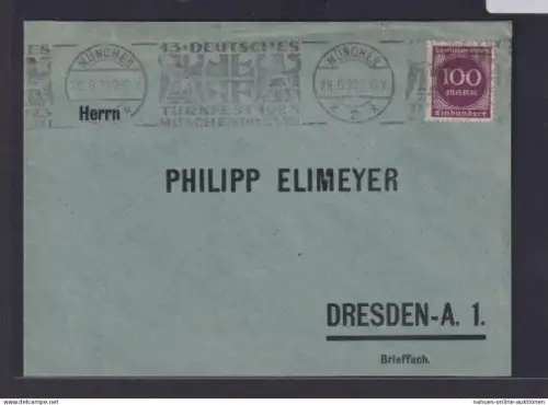 Deutsches Reich Brief inter. SST 13. Turnfest München Sport Turnen n. Dresden