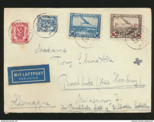 Flugpost air mail Belgien nach Buchholz bei Hamburg