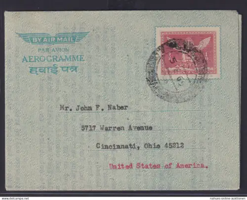 Asien Nepal Ganzsache Aerogramm ab Kathmandu n. Cincinnati Ohia USA