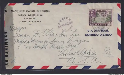 Curacao Niederlande Kolonien Zensur Brief Oranjestad Aruba EF 35 cent Flugpost