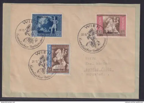 Österreich Ostmark Brief Karte 823-825 Postkongress Wien nach Aussig Elbe