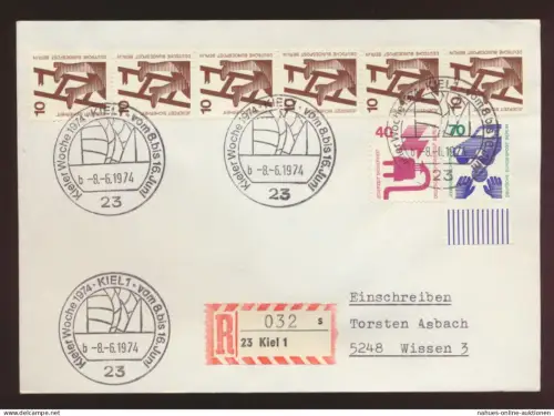 Berlin Unfall 6er Streifen + 70Pf Bogen Unterrand R Brief Schleswig Holstein SST