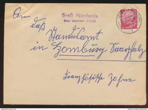Landpoststempel Groß Nordende über Uetersen Schleswig Holstein Brief Bund EF